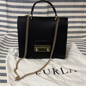 Furla Black Crossbody Bag with Gold Chain